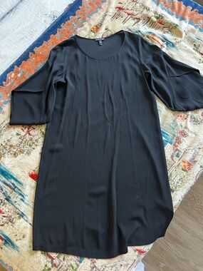 Eileen Fisher Black Silk Shift Dress Flowy Sleeve
